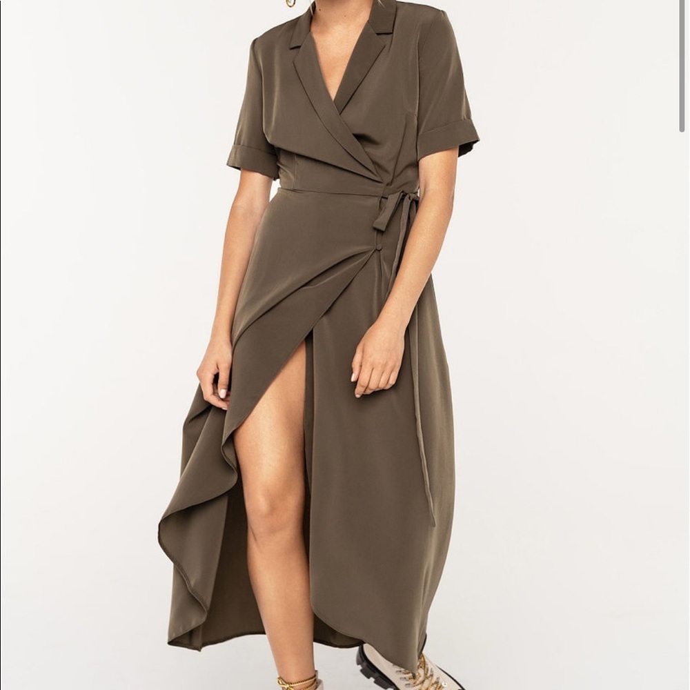 Midi wrap dress in dark olive